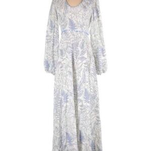Long sleeve blue and white maxi dress